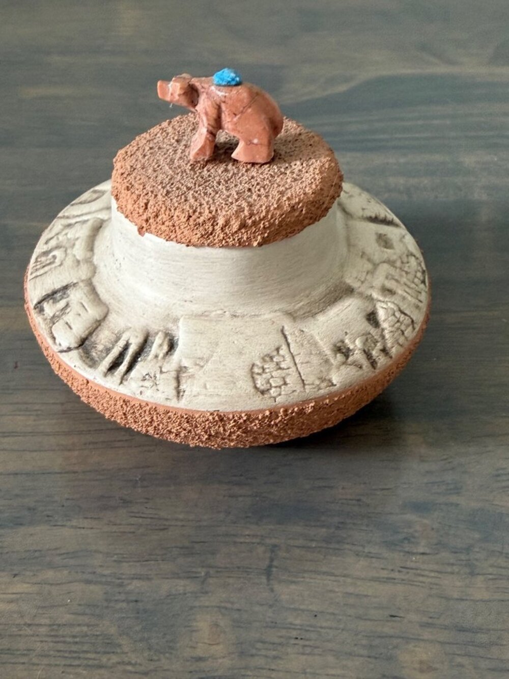 Vintage Zuni Pottery Native American Miniature Lidded Bowl Signed 3" READ